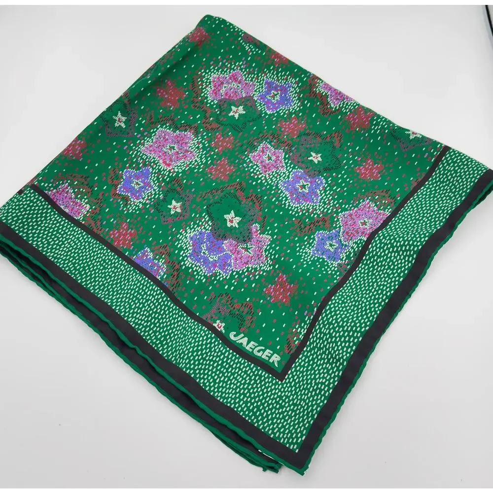 JAEGER Paris Vintage Silk Scarf Square Green Red Pink Floral Print 26